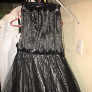 Black metallic prom dress long